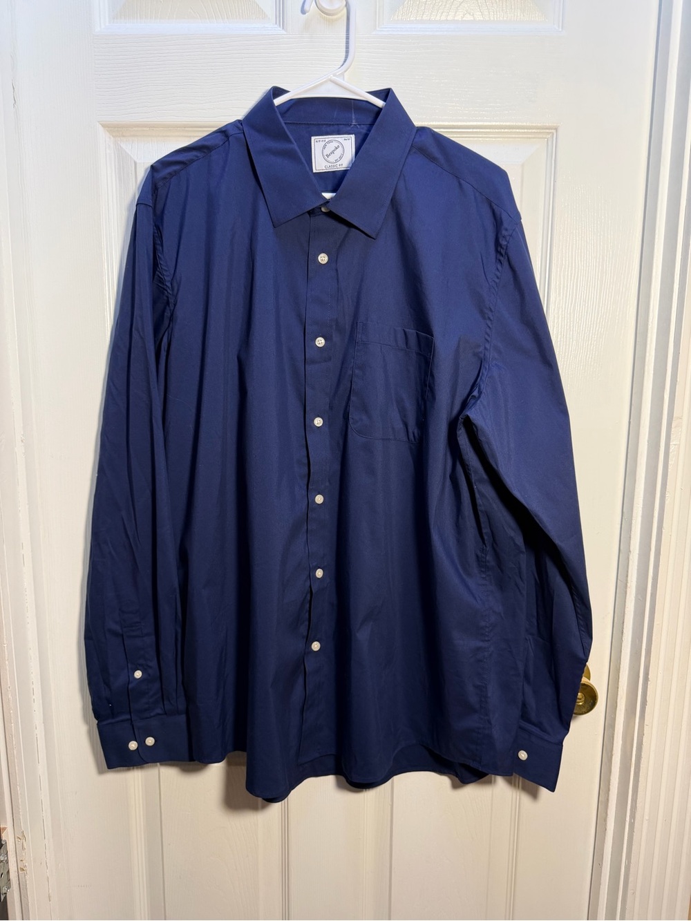 Bespoke Navy Blue Long-Sleeve Button-Up Dress Shirt